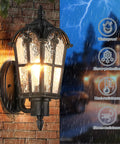 Heavy Hitter 16 Inch Large Outdoor Wall Light Fixtures Built Tough Exterior Metal Lantern Sconces on brick wall, waterproof design.