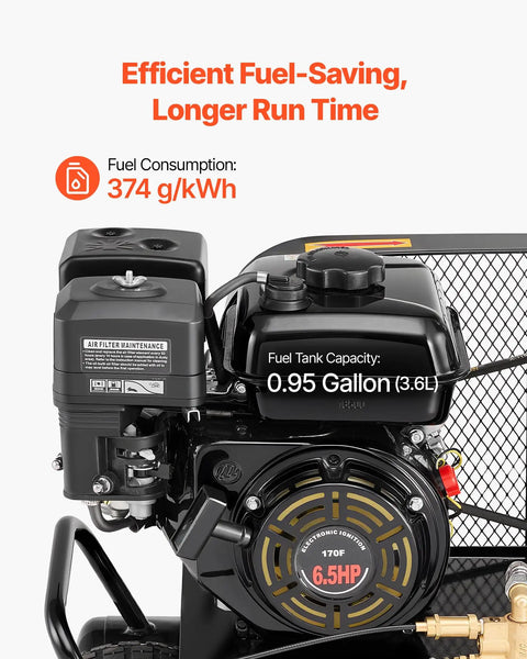 VEVOR 9 Gallon Twin-Tank Gas Powered Air Compressor, 6.5HP 9CFM Piston Pump, Max 115PSI, Mobile On Wheels For Tire Inflation Auto repairs And Spray Painting Heavy Duty Power