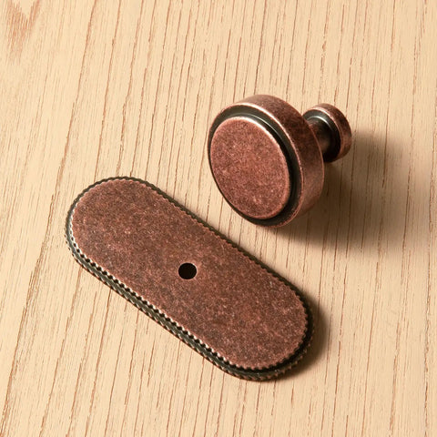 Antique Copper Cabinet Knobs With Backplates Set Of 6 Zinc Alloy Drawer Pulls With Spacer For Cabinets And Dressers Vintage Copper Single Hole Screws Included