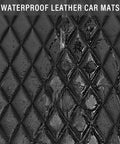 Waterproof diamond-patterned leather car mats surface showing water beads, Premium Bling Diamond Leather Car Mats With Sparkly Rhinestone Edges Anti Slip Waterproof Universal Fit For Daily Drive Dope Ride Flex In Black Silver.