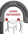 10 Ft Corrugated Washing Machine Drain Hose With Flexible Install showcasing hose retainer clip and attachment options diagram