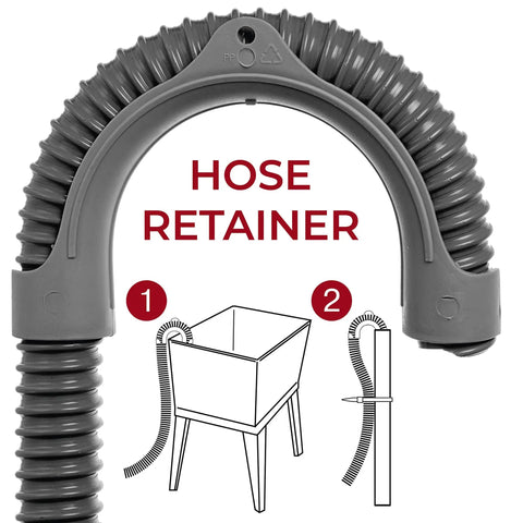 10 Ft Corrugated Washing Machine Drain Hose With Flexible Install showcasing hose retainer clip and attachment options diagram
