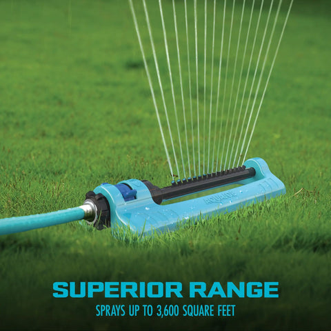 Oscillating Sprinkler With Adjustable Spray And 16 Clog Resistant Nozzles Metal Base For Up To 3600 Sq Ft Coverage