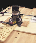 Pantograph Pro Router Jig For Custom Signs And Template Routing With TurnLock Base Plate in action on a wooden board