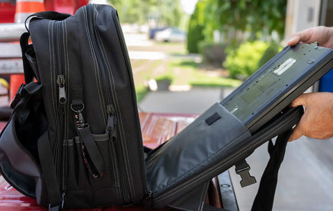 Person using ToolPack Pro Backpack For Roofers, Electricians, Data Techs, Glaziers, And Handymen The All In One Heavy Duty Tool Bag Backpack With Ample Pockets Easy Access Durable Build And Comfortable Straps Ready For Any Job Site