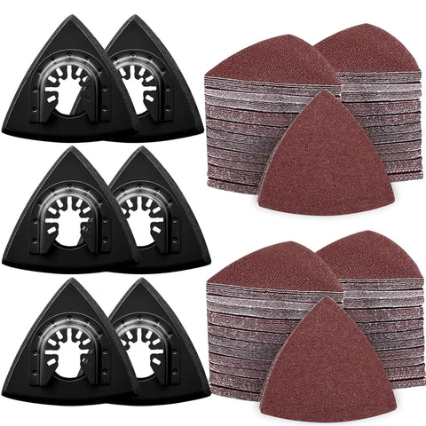 All In One Oscillating Tool Sanding Pad Kit With Six Triangle Pads Two Finger Pad Holders And Over One Hundred Thirty Sandpapers In 60 80 100 120 240 Grits Ideal For Wood Plaster And Fine Detailing Projects