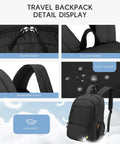 Detail view of Underseat Personal Item Backpack For Travel And College Carry On Flight Approved By Ryanair Lightweight Waterproof Bookbag 16 By 8 By 10 Inches Underseat Duffle Style Black showcasing zippers, handle, and straps.
