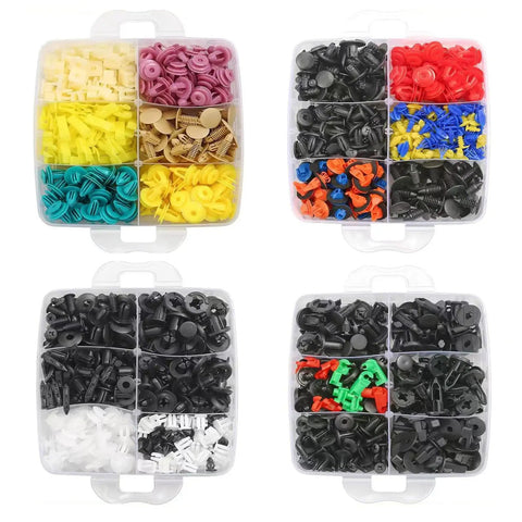 Massive 1240Pcs Car Retainer Clips And Fasteners Kit With 32 Universal Sizes Nylon Bumper Fender Rivets organized in clear boxes