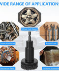 Wheel Hub Cleaning Tool And Resurfacing Kit with brush heads for rusted tools and wheel hub repair applications.