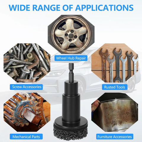 Wheel Hub Cleaning Tool And Resurfacing Kit with brush heads for rusted tools and wheel hub repair applications.