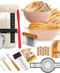 All In One Sourdough Starter Kit For Home Bakers With 11 Inch Oval And 9 Inch Round Silicone Banneton Baskets, 24oz Starter Jar