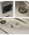 Close-up of Pro Grade 3 Liter Digital Ultrasonic Cleaner features, including handle, drain, and lid design.