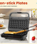 Royalcraft 3-in-1 Electric Sandwich Maker & Waffle Grill with non-stick plates, easy to clean, black, in kitchen setting.