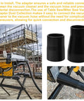 Table Saw Vacuum Adapter And Miter Saw Vacuum Adapter Kit For Dust Collection shown in use on site and close-up view.