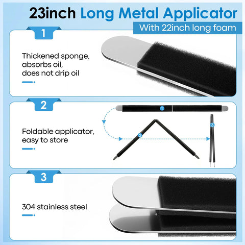 23 inch long metal foldable applicator for 120ml Pure Silicone Treadmill Belt Lubricant, features sponge and stainless steel.