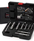 9-Piece Pipe Extractor Set for Broken Nipples and Stripped Fittings, heavy-duty removal tool in durable storage case