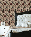 Peel And Stick Wallpaper Featuring Crow And Floral Design Self Adhesive Wallcovering For Fast Room Refresh in bedroom setting.