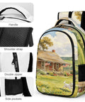 Puppy Watercolor Printed Backpack Unisex Large Capacity Go-To Everyday Carry Bag With Durable Polyester Fabric, showing a house scene.