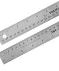 Stainless Steel 12 Inch Metal Ruler With Non Slip Cork Back Inch And Metric Graduations Pro Grade Crafting Tool, shown with markings.