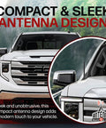 Low Profile Rubber Antenna For GMC Sierra 1500 2006-2026, German Engineered Copper Coil For Crisper Signal, Car Wash Proof And Easy Install, Six And Three Quarters Inch shown on front view of truck.