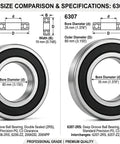 Front Load Washer Tub Bearing And Seal Kit Beats Roaring Noise And Stops Pesky Leaks For Frigidaire And Kenmore Models specifications comparing 6306 and 6307 bearings.