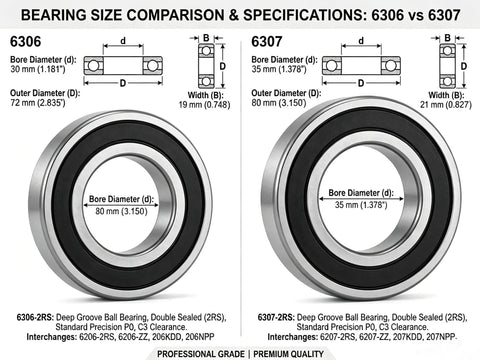 Front Load Washer Tub Bearing And Seal Kit Beats Roaring Noise And Stops Pesky Leaks For Frigidaire And Kenmore Models specifications comparing 6306 and 6307 bearings.