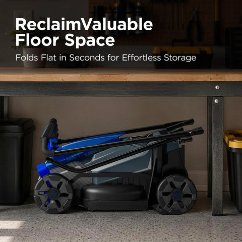 14 Inch Cordless Lawn Mower With 40V 4Ah Battery And Charger Ultra Quiet Motor For Tiny Yards And Urban Lawns Its A Breeze Lightweight Push Mower folded under table
