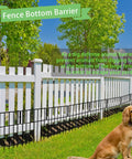 10 Pack No Dig Animal Barrier Fence For Gardens And Yards Rustproof Metal Bottom Blocker installed along white picket fence