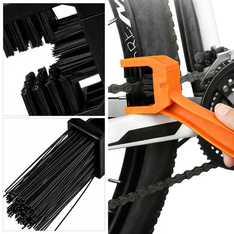 Two Pack Chain Cleaner Brush For Motorcycle And Bicycle Chains With Dual Ended Design Three Sided And Long Bristles Scrub Tool Dirt Remover For Crankset And Gear Keeps Chains Smooth And Shiny cleaning bike chain