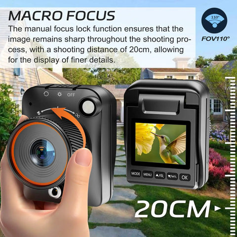 Outdoor Time Lapse Camera With WiFi 4K Timelapse Video Capture For Construction Plant Growth, front and back view, macro focus detail.
