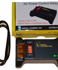 Enclosed AC DC Power Relay With Protection And Debounce Screw Terminals 120V Trigger Input, box, and power cord.