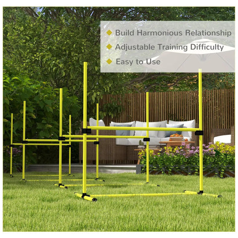 Four Piece Adjustable Dog Agility Jump Set Training Kit with Portable Carry Bag For All Sizes Easy Height Adjustments Park Ready Outdoor Practice Yellow in garden