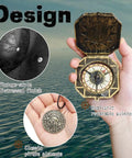 Top Shelf Black Renaissance Pirate Tricorn Hat Set With Distressed Faux Leather Finish Including Realistic Eye Mask Chain Necklace And Antique Style Brass Compass, featuring vintage-style distressed finish and detailed antique compass.