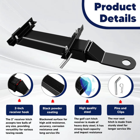 2 Inch Receiver Golf Cart Trailer Hitch For Rear Seat Back Mount Fits Club Car EZGO Yamaha Expands Hauling With Footrest Compatibility Easy Install Beefed Up Rear Accessory Features