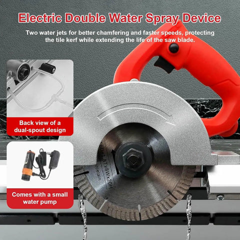 Back view of Pro Level Heavy Duty Electric Tile Chamfer Machine with dual water spray for effective tile cutting.