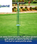 T Handle Stainless Steel Soil Probe 2 Inch Core Sample Tool on a golf green