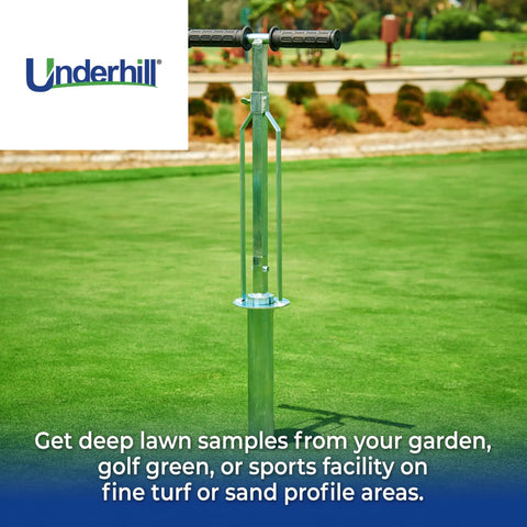 T Handle Stainless Steel Soil Probe 2 Inch Core Sample Tool on a golf green