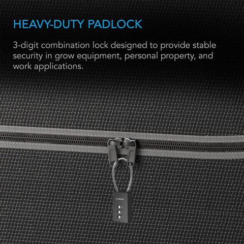 Heavy Duty 3 Digit Padlock Set With Steel Wire Cable For Grow Tents Greenhouses And Sheds Zinc Alloy Lock Built Tough shows lock in use