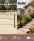 Heavy Duty Outdoor Handrails For 5 Step Exterior Stairs Solid Wrought Iron Railing shown in front of porch and playground.