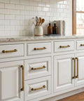 Kitchen with white cabinets featuring 10 Pack Antique Brass Cabinet Pulls, 3 Inch Zinc Alloy Drawer Handles For Kitchen Cupboards
