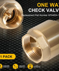 Brass one-way check valve, 1-1/4 inch NPT male inlet to 1-1/4 inch FNPT outlet, heavy-duty backflow preventer for water irrigation systems.