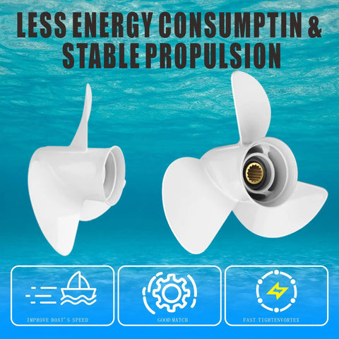 Right Rotation Three Blade Beefy Aluminum Outboard Propeller 13 And A Quarter By 17 Pitch 15 Spline White Finish Fits Yamaha Outboard Engines 60HP To 130HP OEM Equivalent Performance Durable Aluminum
