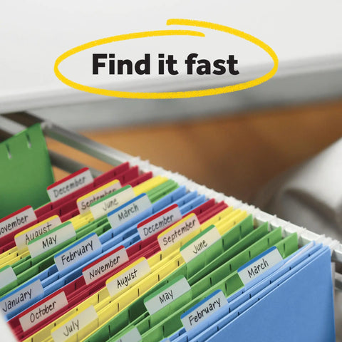Sticky Tabs 2 In By 1.5 In Book Markers in Assorted Bright Colors for Reading, Annotation, Reminders, and Easy Organization in a filing system.