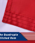 Close-up of quadruple stitched hem on Heavy Duty 3x5 Outdoor American Flag Built Tough From Polyester With Embroidered Stars