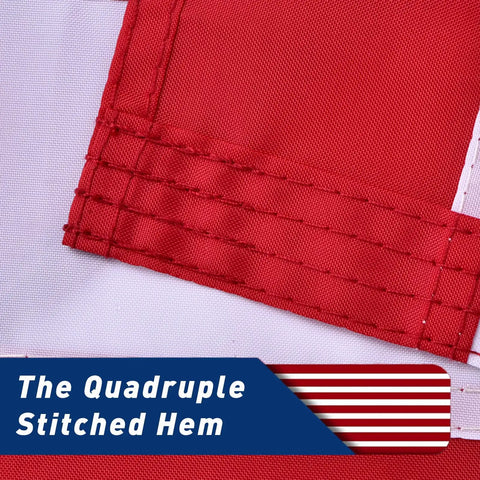 Close-up of quadruple stitched hem on Heavy Duty 3x5 Outdoor American Flag Built Tough From Polyester With Embroidered Stars