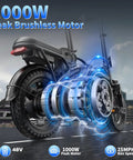 Rear view of Folding Electric Bike With 1000W Peak Motor 25 MPH Top Speed 14 Inch E Bike showcasing motor and wheel detail