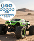 21 Pcs Beefy Heavy Duty Silver Blue RC Bearing Kit Rustproof Steel Sealed Ball Bearings For Traxxas Slash Stampede 4x4 4WD VXL RC Crawler High Speed Quiet Hardware Set next to RC truck in desert