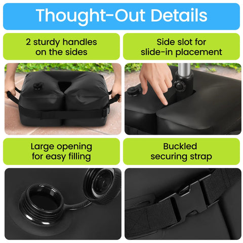 Water Bag Umbrella Base Weight With Side Slot Opening, 30L 70lb Water Filled Stand Anchor details and features