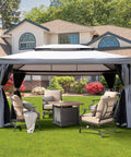 10x13 Ft Gazebo Replacement Polyester Canopy Top With Double Tier Mesh Netting Water Resistant UV Protected Gray Outdoor Shelter