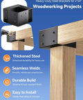 Heavy Duty Steel Workbench Bracket Kit 8 Pack 3 Way Right Angle Corner Brackets with screws installed on 2x4 lumber.